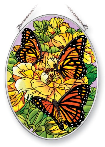 Amia Suncatcher Featuring a Butterfly Design Hand Painted Glass 7-Inch by 5-14-Inch Oval