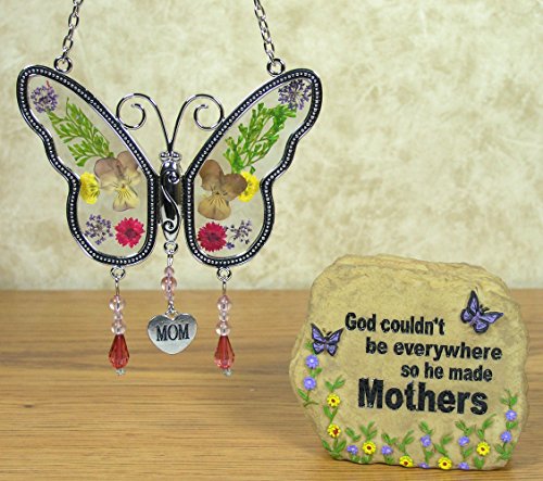 Mom Butterfly Suncatcher - Mom Message Stone Rock with Butterflies Flowers Decorations and Mom Poem - Gifts for Her - Birthday Gifts for Mom - Mother-in-law - Grandama