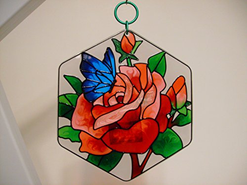 Pink Rose Butterfly Suncatcher