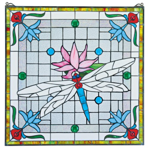 Design Toscano Dragonfly Pond Stained Glass Window Full Color