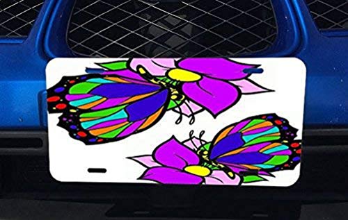 GUOCHZL Stained Glass Butterfly Print Aluminum License Plate for Car Truck Vehicles