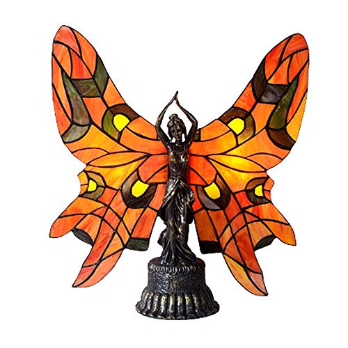 KJDFN Fashion Tiffany Style Table Lamp Wedding Small Night Light Stained Glass Butterfly Goddess Bedside Lamp Collection Decoration W44 H46CM