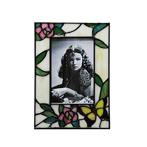 Makenier Vintage Tiffany Style Stained Glass Butterfly Rose 4x6  6x4 Picture Frame Photo Frame Vertical Design 63 Wx89 H