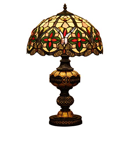 Makenier Vintage Tiffany Style Stained Glass Butterfly Table Lamp 14 Inches Lampshade