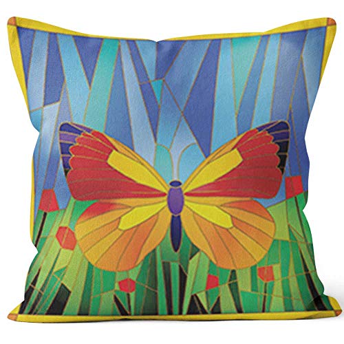 Nine City Stained Glass Butterfly Sack Burlap PillowHD Printing Square Pillow case20 W by 20 L