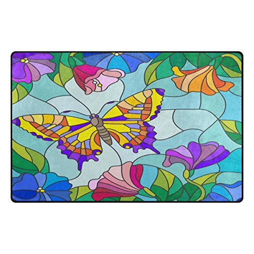 WOZO Stained Glass Butterfly Area Rug Rugs Non-Slip Floor Mat Doormats Living Room Bedroom 31 x 20 inches