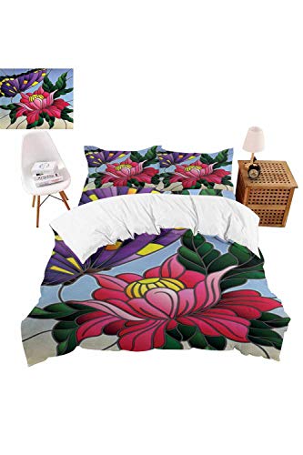 vroselv-home Duvet Cover Sets of 4 Stained Glass Butterfly Lightweight Microfiber Quilt Bedding Cover with Zipper Ties for Women Men - Queen SizeNO Comforter