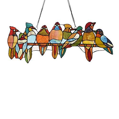 141-piece Stained Glass Birds Window Suncatcher Multi Color Casual Irregular Animals Metal Includes Hardware