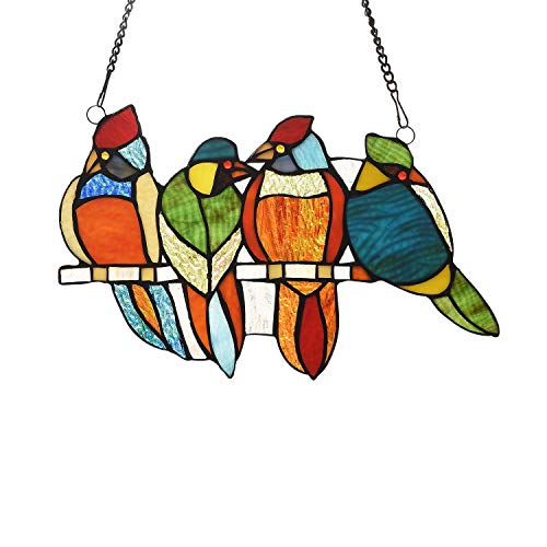 65-Piece Stained Glass Birds Window Suncatcher Multi Color Casual Irregular Animals Metal Includes Hardware
