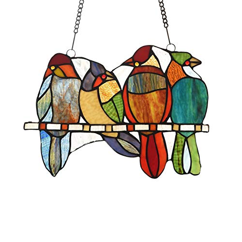 73-Piece Stained Glass Birds Window Suncatcher Multi Color Casual Irregular Animals Metal Includes Hardware