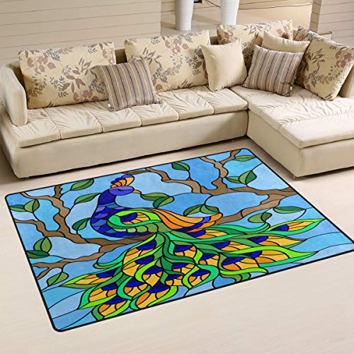 ALAZA Stained Glass Bird Peacock Tree Branch Area Rug Rugs Non-Slip Floor Mat Doormats Living Room Bedroom 31 x 20 inches