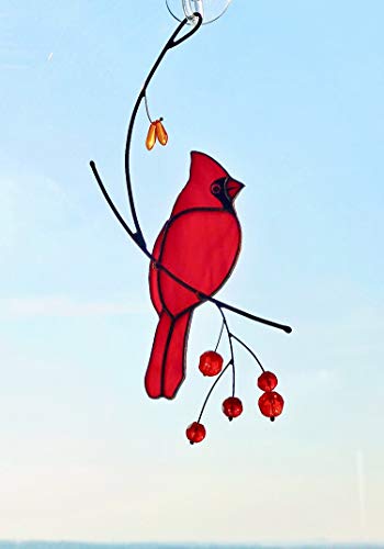 Angel Dreams Red Cardinal Bird Suncather Stained Glass Bird Lover Custom Gift Window hangings