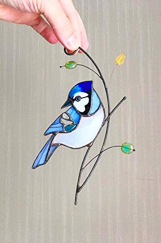 Blue Jay Suncather Stained Glass Bird Lover Friend mom Father Partner Housewarming Custom Gift Window hangings