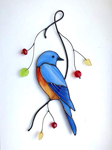 Blue Sialia Bird Suncather Stained Glass Bird Lover Friend mom Father Partner Housewarming Custom Gift Window hangings