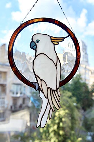 Cockatoo Parrot Suncather Stained Glass Bird Lover Friend mom Father Partner Housewarming Custom Gift Window hangings