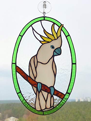 Cockatoo Parrot on Branch Suncather Stained Glass Bird Lover Friend mom Father Partner Housewarming Custom Gift Window hangings