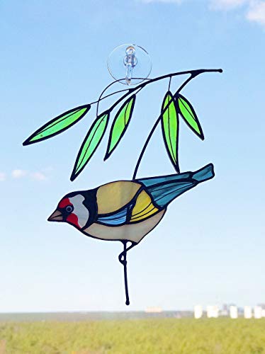 Goldfinch Bird Suncather Stained Glass Bird Lover Friend mom Father Partner Housewarming Custom Gift Window hangings