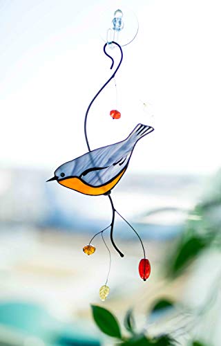 Nuthatch Bird Suncather Stained Glass Bird Lover Friend mom Father Partner Housewarming Custom Gift Window hangings