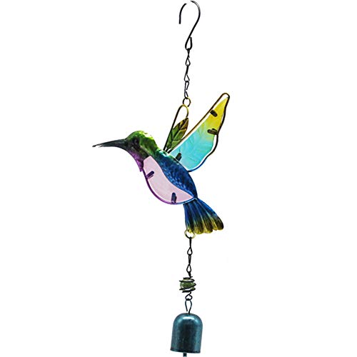 PLAFUETO 30 Inch Hummingbird Wind ChimesOutdoorIndoor Waterproof Stained Glass Bird Metal PipesMetal Suncatcher for WindowHomePartyGardenFestival DecorYardPatioLawn DecorationBlue Bell