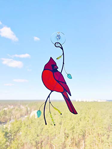 Red Cardinal Bird Suncather Tiffany Style Stained Glass Bird Lover Friend Mom Father Partner Housewarming Custom Gift Window hangings