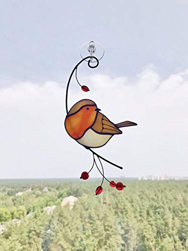 Robin Bird Suncather Stained Glass Bird Lover Friend mom Father Partner Housewarming Custom Gift Window hangings