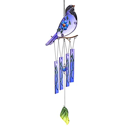 The Lakeside Collection Bird Wind Chimes - Stained Glass Garden Patio Art - Purple