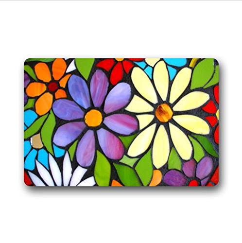 Beautiful Colorful Stained Glass Flowers Pattern Designstained Glass Custom Non-woven Fabric Topindoorsoutdoors