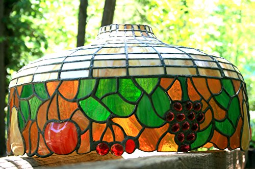 Handmade Stained Glass Pendant Light Shade - Tiffany Style Fruit Pattern - Vintage Glass