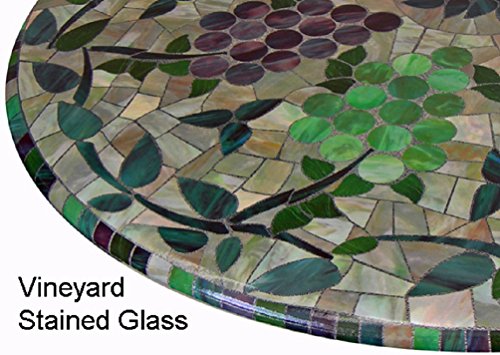 Mosaic Table Cloth Round 36 to 48 Elastic Edge Fitted Vinyl Table Cover Vineyard Stained Glass Pattern Brown Purple Green