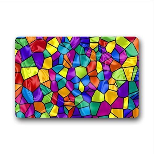 Simple Colorful Stained Glass Pattern Design Stained Glass Custom Non-Woven Fabric TopIndoorsOutdoors Doormat 236 x 157