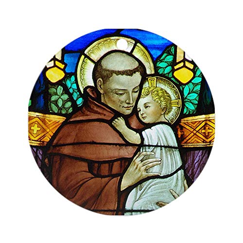 10CIDY St Anthony of Padua in Stained Glass Ornament Rou Round Holiday Christmas Ornament Xmas Gifts Christmas Tree Ornaments Ideas 2019