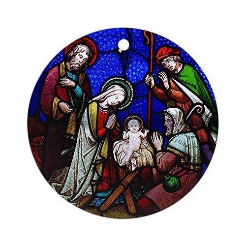 BOHAI Store Nativity in Stained Glass Ornament Round Round Holiday Christmas Ornament