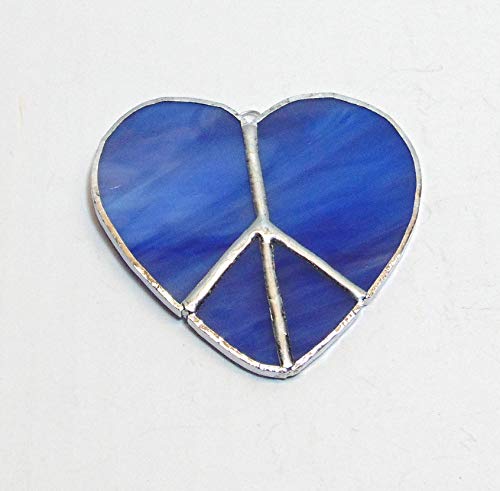 Purple Lavender Heart Shaped Peace Sign Handmade Stained Glass Ornament or Sun Catcher