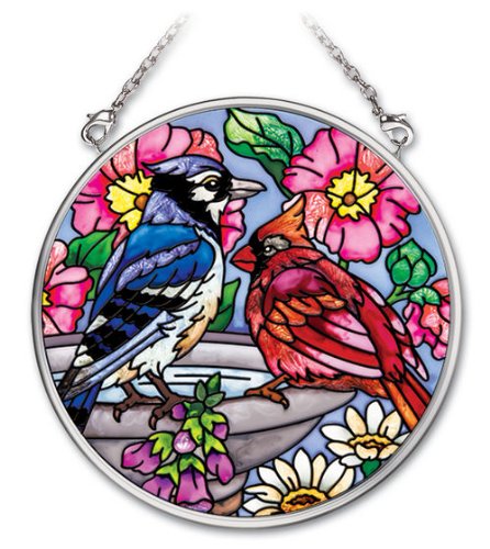 Amia 41758 Hand-Painted Glass 3-12-Inch Circle Suncatcher Small Songbird Design