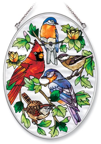 Amia 8348 Medium Oval Suncatcher With Songbird Design Hand-painted Glass 5-12 W -inch By 7-inch L