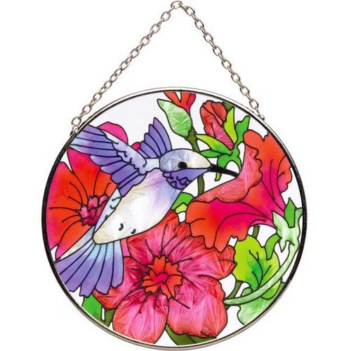 Joan Baker Designs  Mc292 Hummingbird And Petunia Art Glass Suncatcher 4-12-inch Diameter