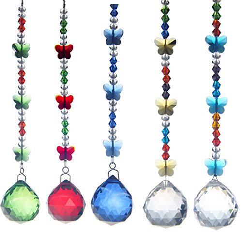 H&D 30mm Crystal Ball Chandelier Prism Butterfly Ornaments Hanging Suncatcher 5pcs Set