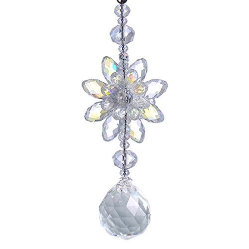 H&ampd Clear Hanging Crystal Ball Prisms Flower Fengshui Ornament Suncatcher Rear View Mirror Car Charm Decor