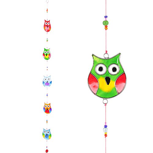 Hanging String Of Multi Coloured Stained Glass Effect Owls Suncatcher Mobile ~ Owl Sun Catcher