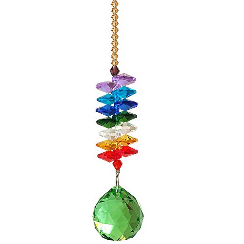 Newmerry 12 Inch Light GreenTopazPinkRoyal Blue Crystal Ball Prism Rainbow Octagon Beads Crystal Cascade Chakra Hanging Suncatcher Light Green