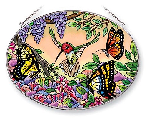 Amia 42051 9 By 6-12-inch Hand Painted Glass Oval Suncatcher Large Hummingbird And Butterfly Design