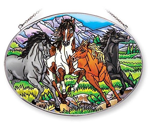 Amia 42053 9 By 6-12-inch Hand Painted Glass Oval Suncatcher Large Horse Design