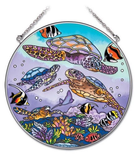 Amia 6-12-inch Circle Hand-painted Glass Suncatcher Sea Turtle Large