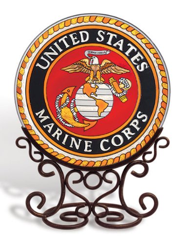 Amia 7125 Large Circle Suncatcher Marine Corps 6-12-inch Hand-painted Glass