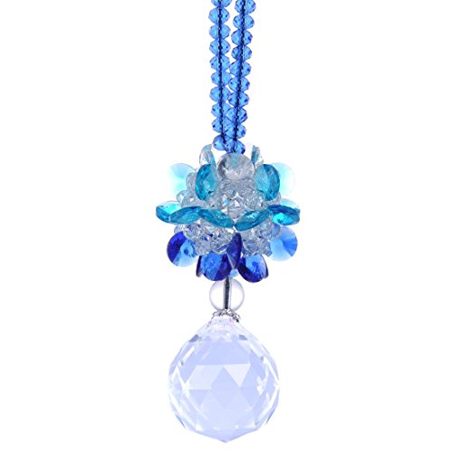 H&ampd Suncatcher Rear View Mirror Car Charm Ornament Crystal Prism Fengshui Blessing Safe Journey blue