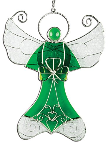 Irish Angel Suncatcher Stained Glass Ornament With Shamrock