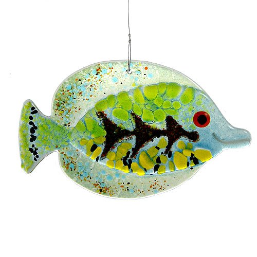 Green Fish Fused Glass Sun Catcher Handmade In Usa