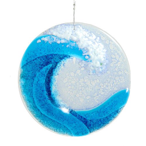 Ocean Wave Fused Glass Sun Catcher Handmade In Usa