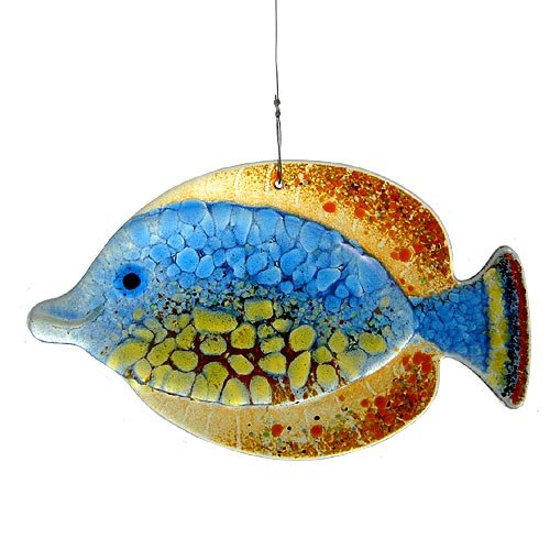 Orange And Blue Fish Fused Glass Sun Catcher Handmade In Usa