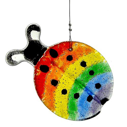 Rainbow Ladybug Fused Glass Sun Catcher Handmade in USA